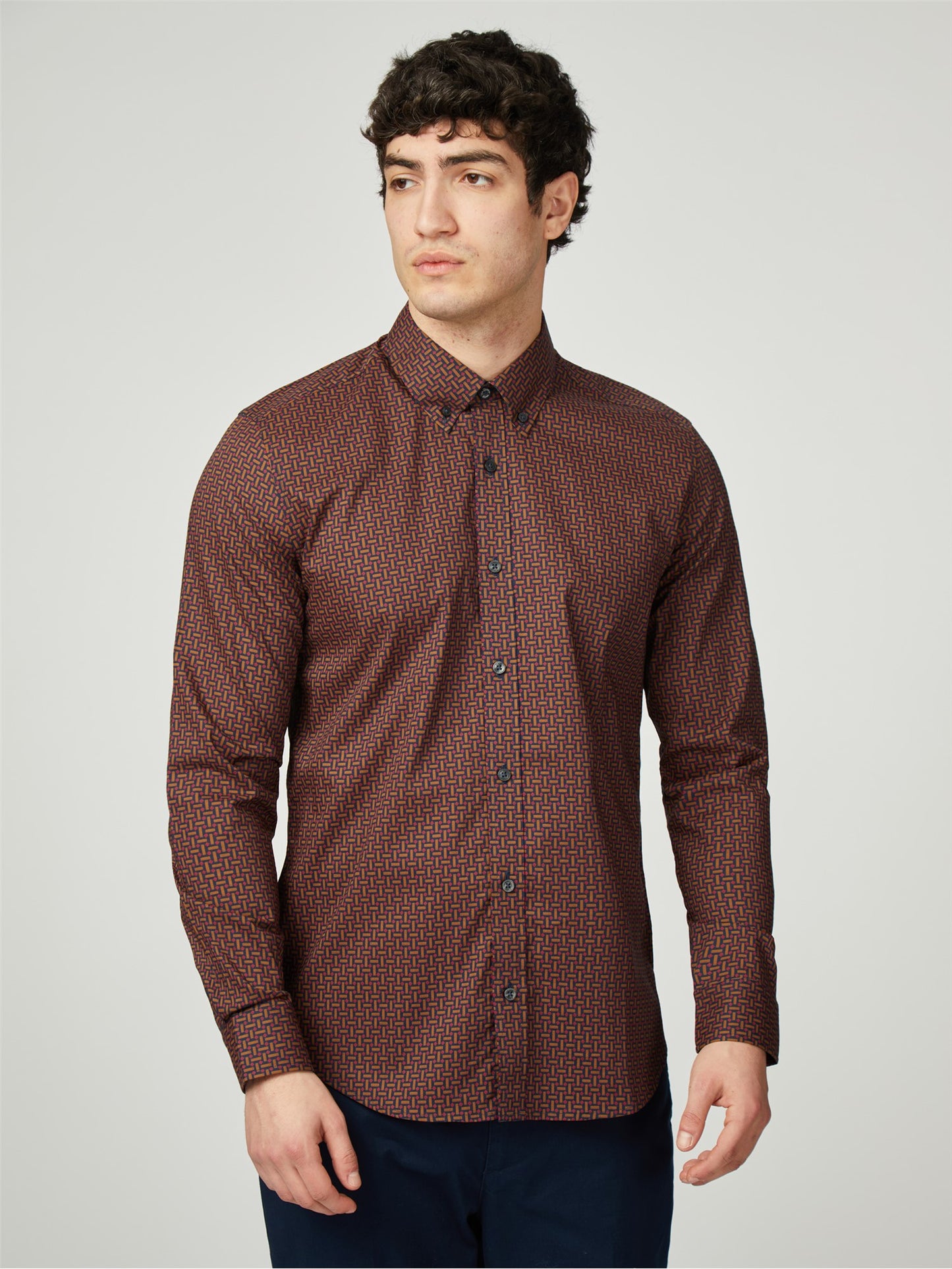 Ben Sherman - Long Sleeve Split Spot Shirt - Brown