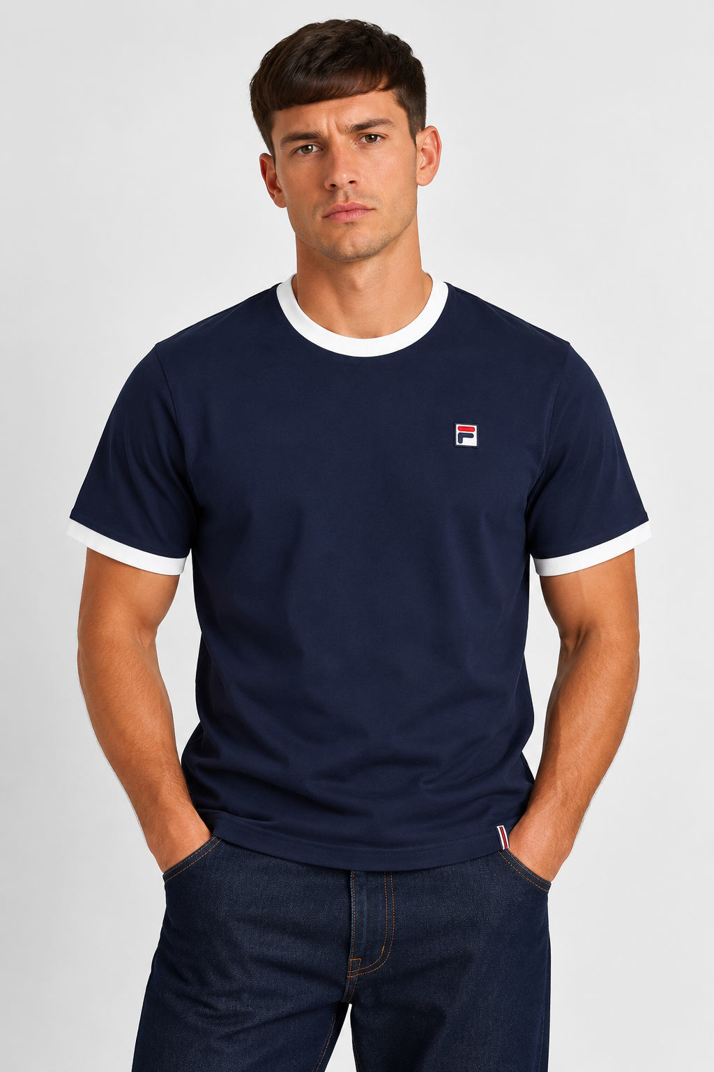 FILA Marconi Navy White Mens Ringer T-Shirt Front View