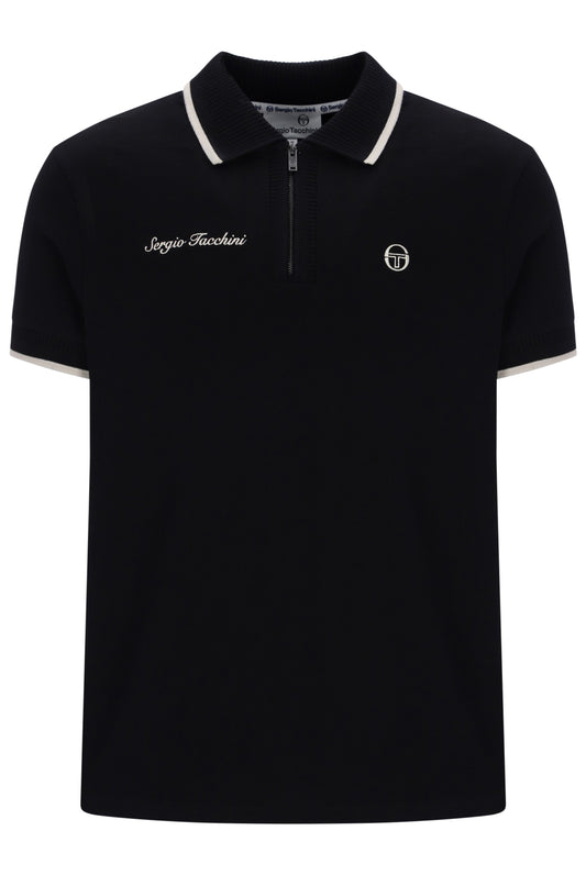 Sergio Tacchini Davide Black Mens Polo Shirt Front View