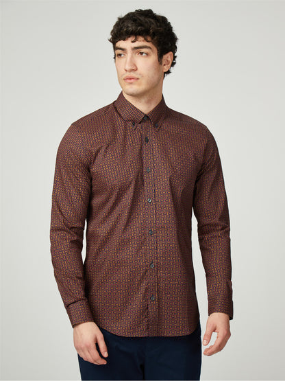 Ben Sherman - Long Sleeve Split Spot Shirt - Brown