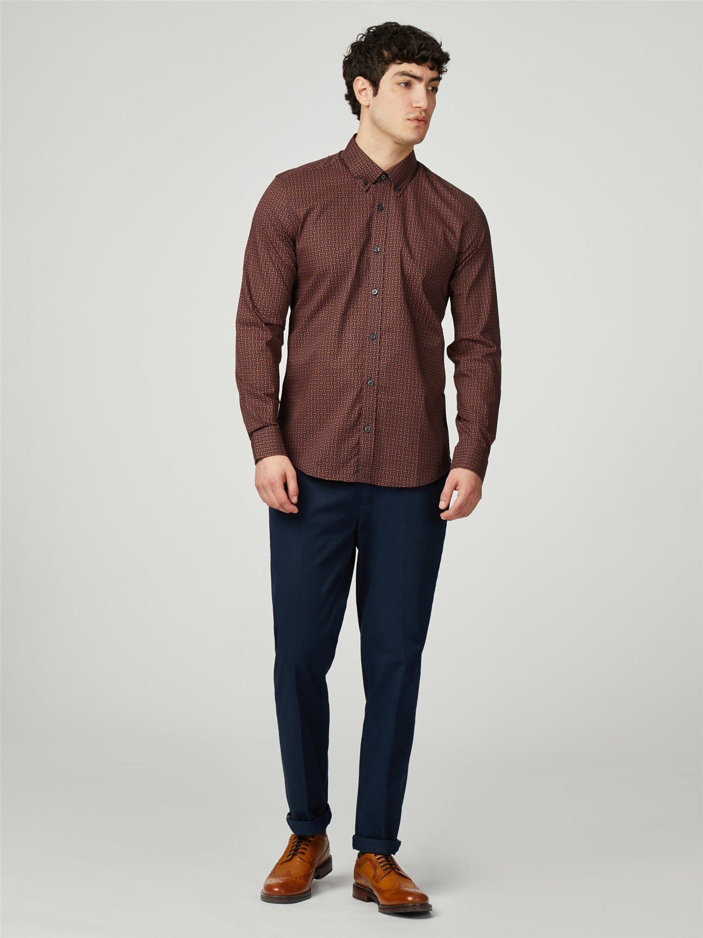 Ben Sherman - Long Sleeve Split Spot Shirt - Brown
