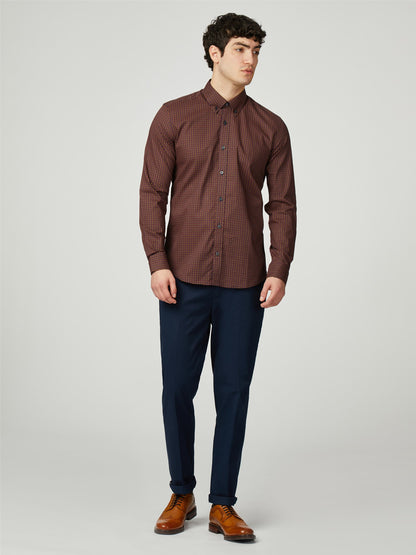 Ben Sherman - Long Sleeve Split Spot Shirt - Brown