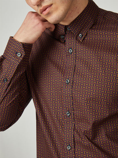 Ben Sherman - Long Sleeve Split Spot Shirt - Brown