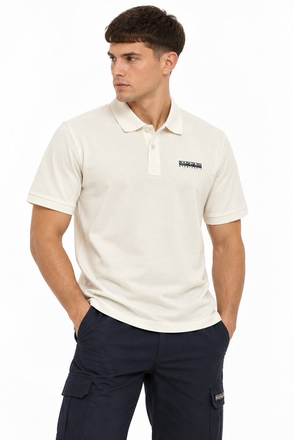 Napapijri E-Small Box Beige Dimity Mens Polo Front View