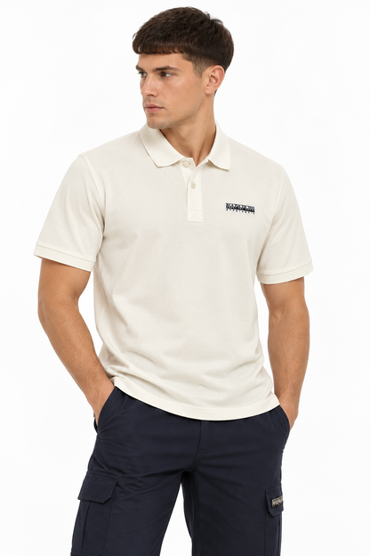 Napapijri E-Small Box Beige Dimity Mens Polo Front View