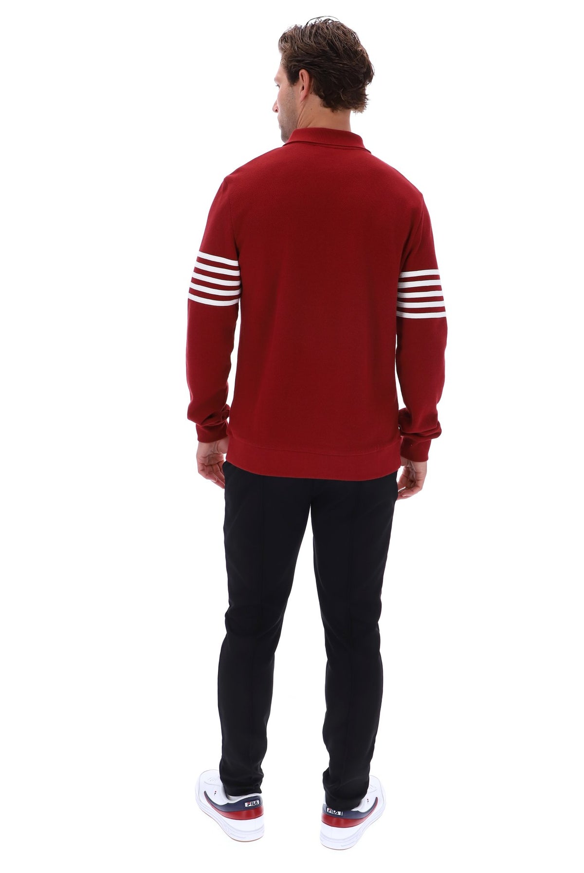 FILA Luis Sun Dried Tomato Long Sleeve Polo Model Back View
