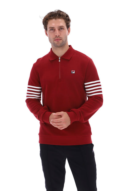 FILA Luis Sun Dried Tomato Quarter Zip Polo Model Front View
