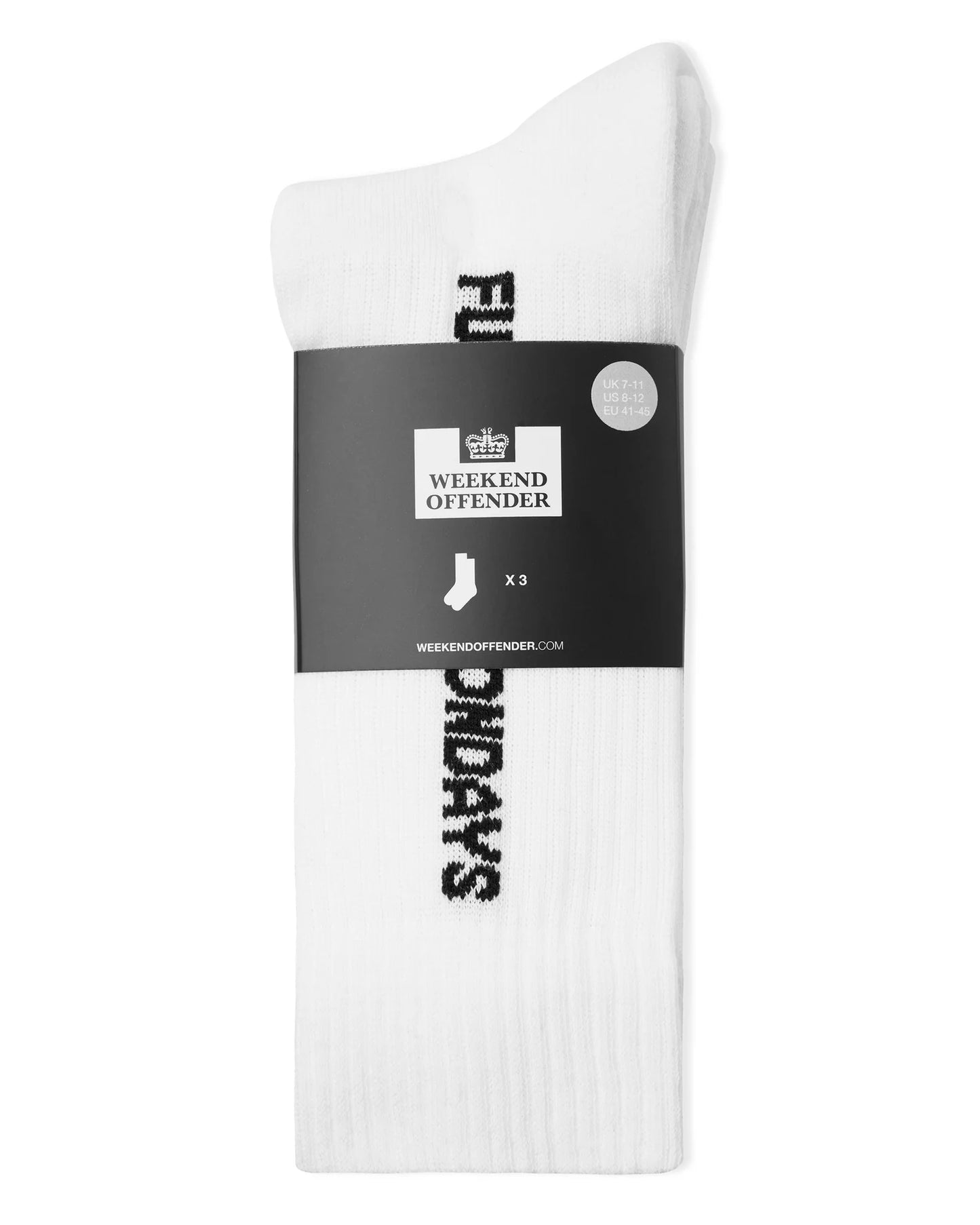 Weekend Offender - FO Mondays Sports Socks White Pack of 3