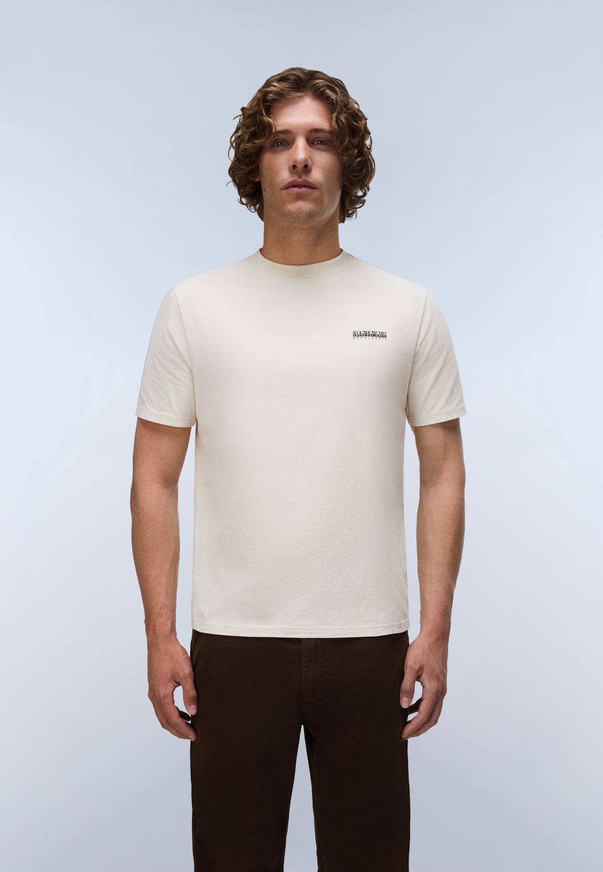 Napapijri Small Box Beige Dimity Mens T-Shirt Front View