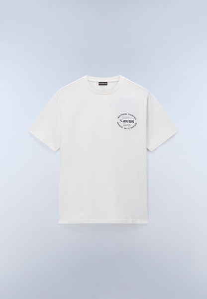Napapijri Swhol White FVA Mens Graphic T-Shirt Front View no model