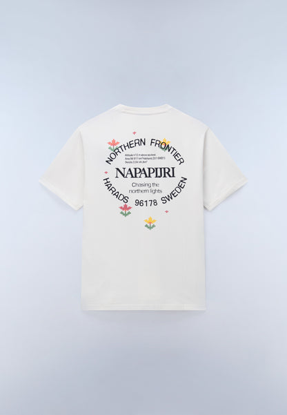 Napapijri Swhol White FVA Mens Graphic T-Shirt Back View no model
