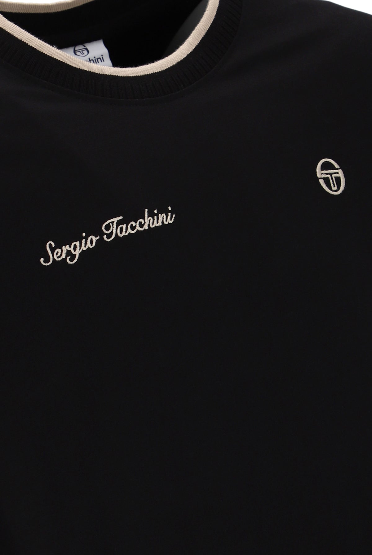 Sergio Tacchini Conte Black T-Shirt Contrast Collar Detail