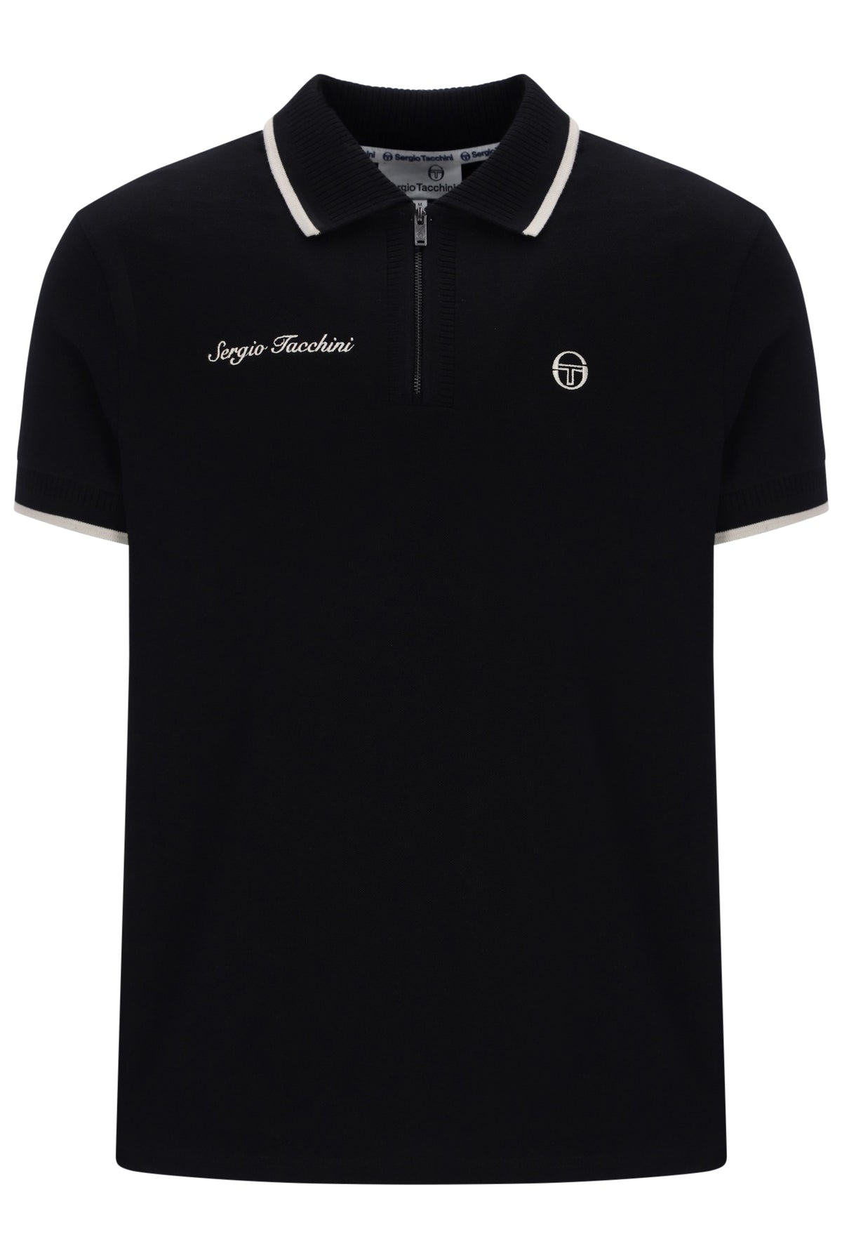 Sergio Tacchini Davide Black Mens Polo Shirt Front View
