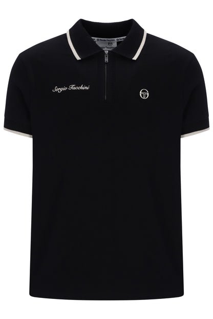 Sergio Tacchini Davide Black Mens Polo Shirt Front View