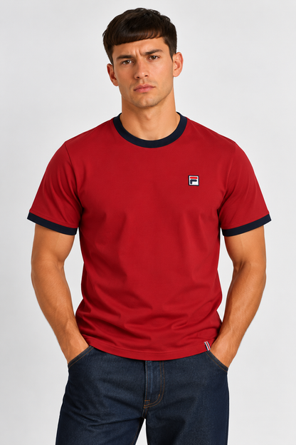 FILA Marconi Sun Dried Tomato Black Mens Ringer T-Shirt Model