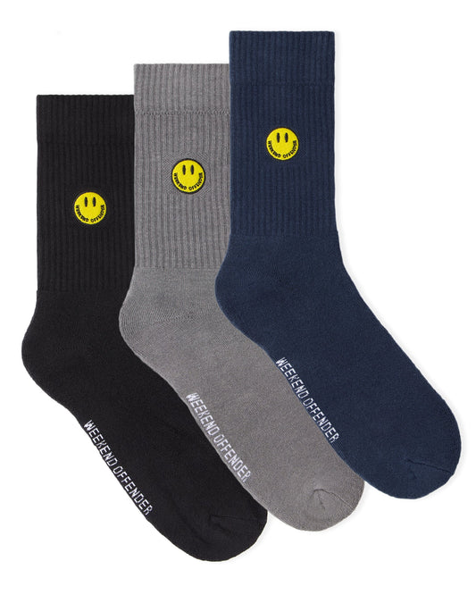 Weekend Offender - Smiley Sports Socks Navy/Black/Grey (3 PAIR PACK)