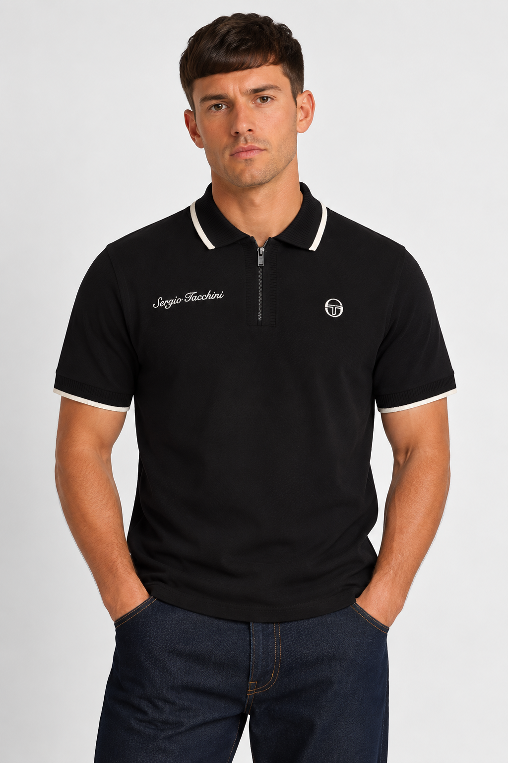 Sergio Tacchini Davide 1/4 Zip Polo Shirt Black