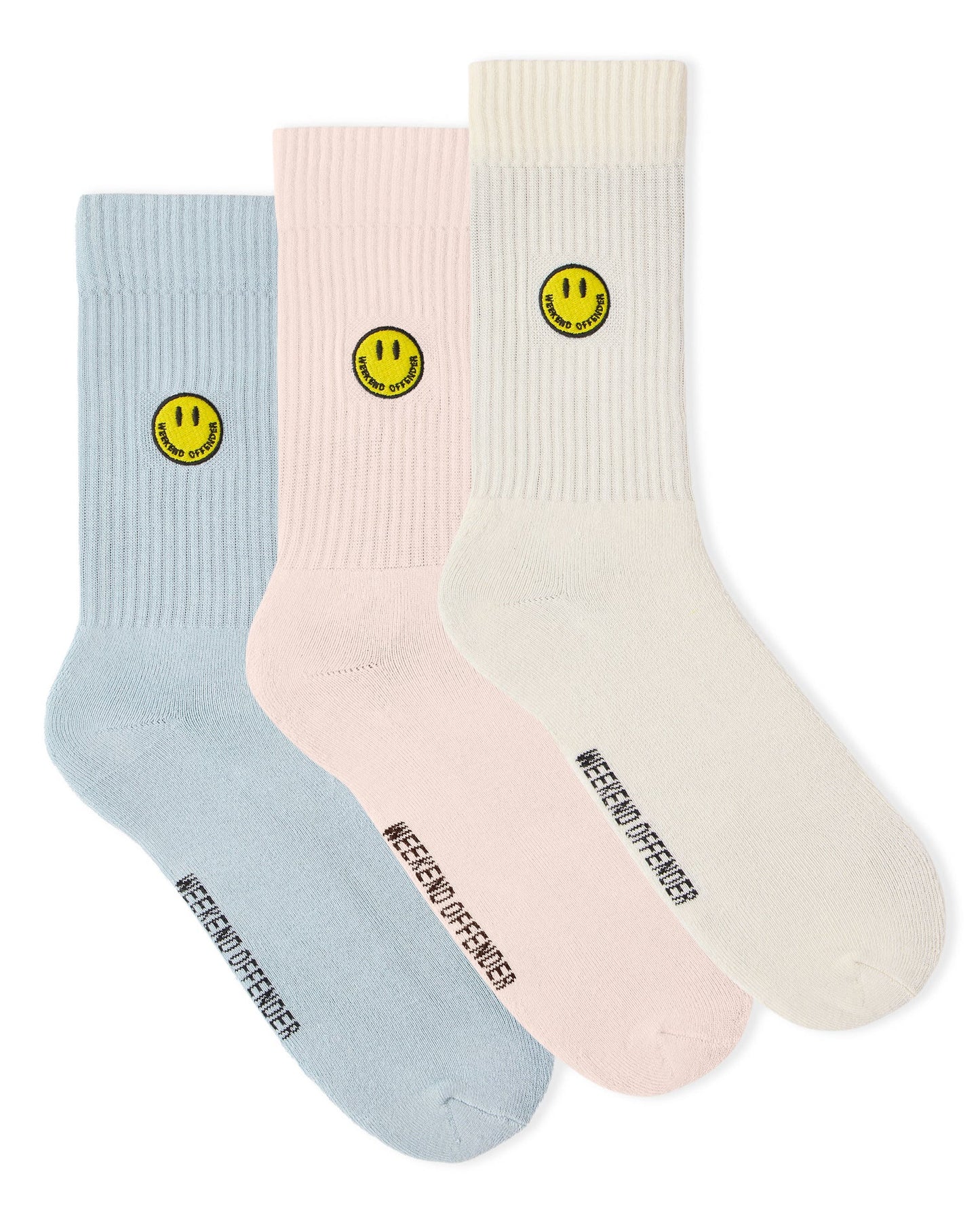 Weekend Offender - Smiley Sports Socks Pink/Blue/Cream Pack of 3