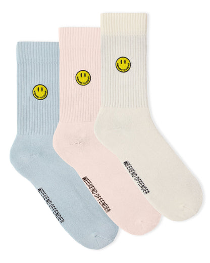 Weekend Offender - Smiley Sports Socks Pink/Blue/Cream Pack of 3